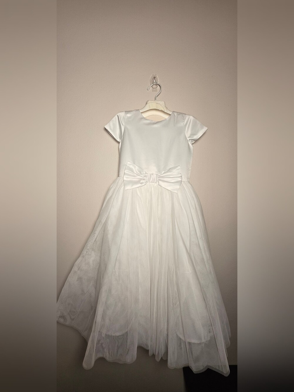 Gymboree White Satin & Tulle Bow Waist Formal Dress